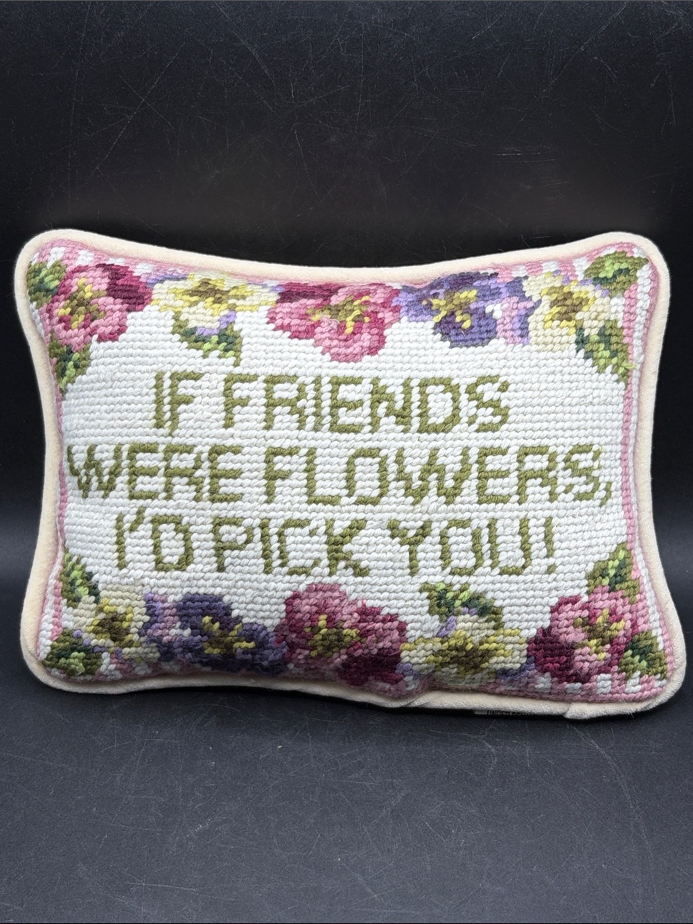 Vintage If Friends Were Flowers I'd Pick You Floral Needlepoint Throw Pillow